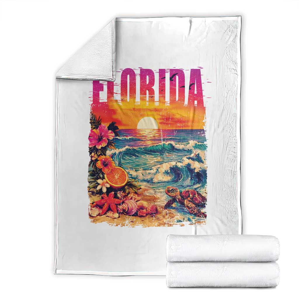 Retro Florida Beach Throw Blanket Summer Vacation Gift TS12 White Print Your Wear