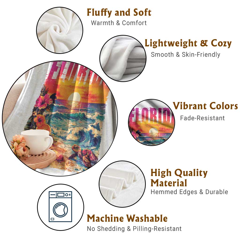 Retro Florida Beach Throw Blanket Summer Vacation Gift TS12 Print Your Wear