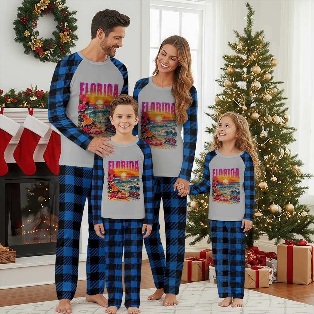 Retro Florida Beach Plaid Pajama Set Summer Vacation Gift TS12 Blue Plaid Print Your Wear