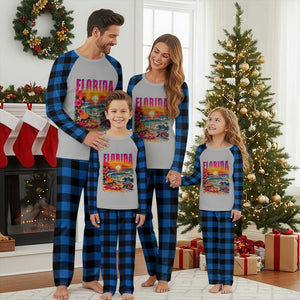 Retro Florida Beach Plaid Pajama Set Summer Vacation Gift TS12 Blue Plaid Print Your Wear