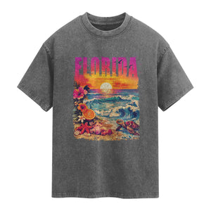 Retro Florida Beach Washed Cotton T-Shirt Summer Vacation Gift