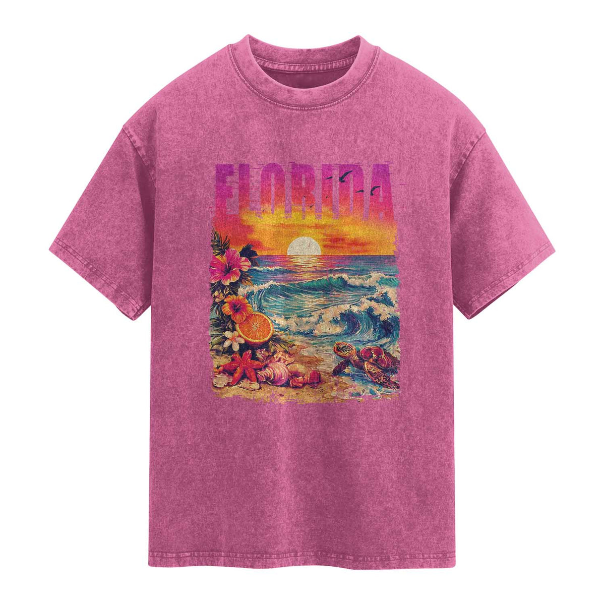 Retro Florida Beach Washed Cotton T-Shirt Summer Vacation Gift