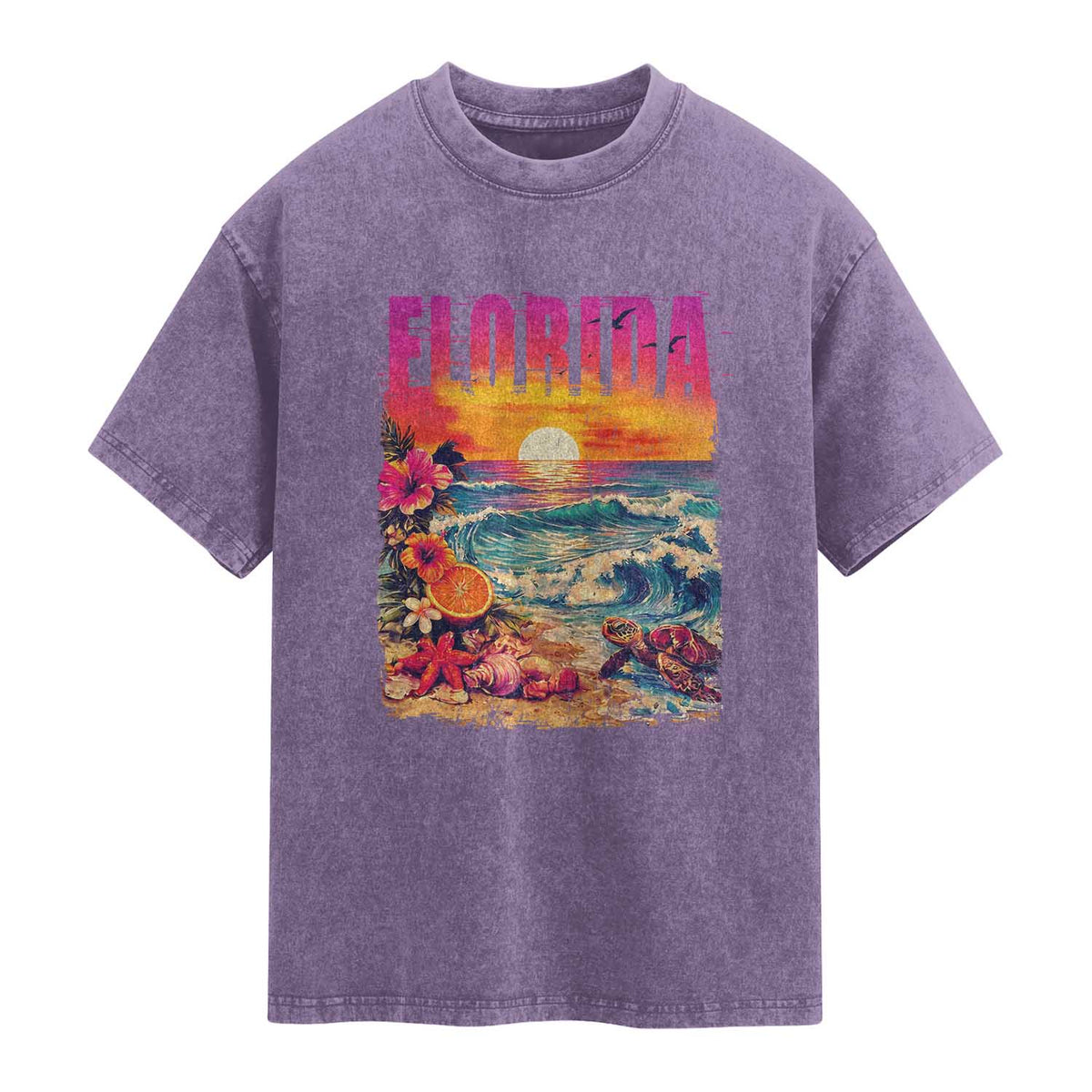 Retro Florida Beach Washed Cotton T-Shirt Summer Vacation Gift