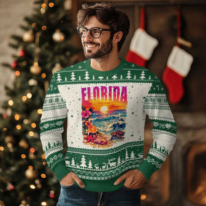 Retro Florida Beach Ugly Christmas Sweater Summer Vacation Gift TS12 Beige Green Print Your Wear