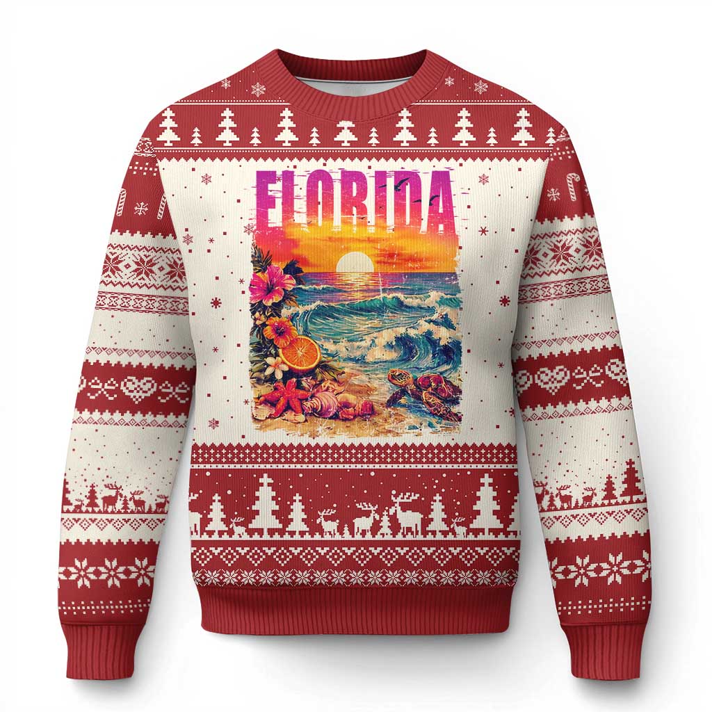Retro Florida Beach Ugly Christmas Sweater Summer Vacation Gift TS12 Beige Red Print Your Wear