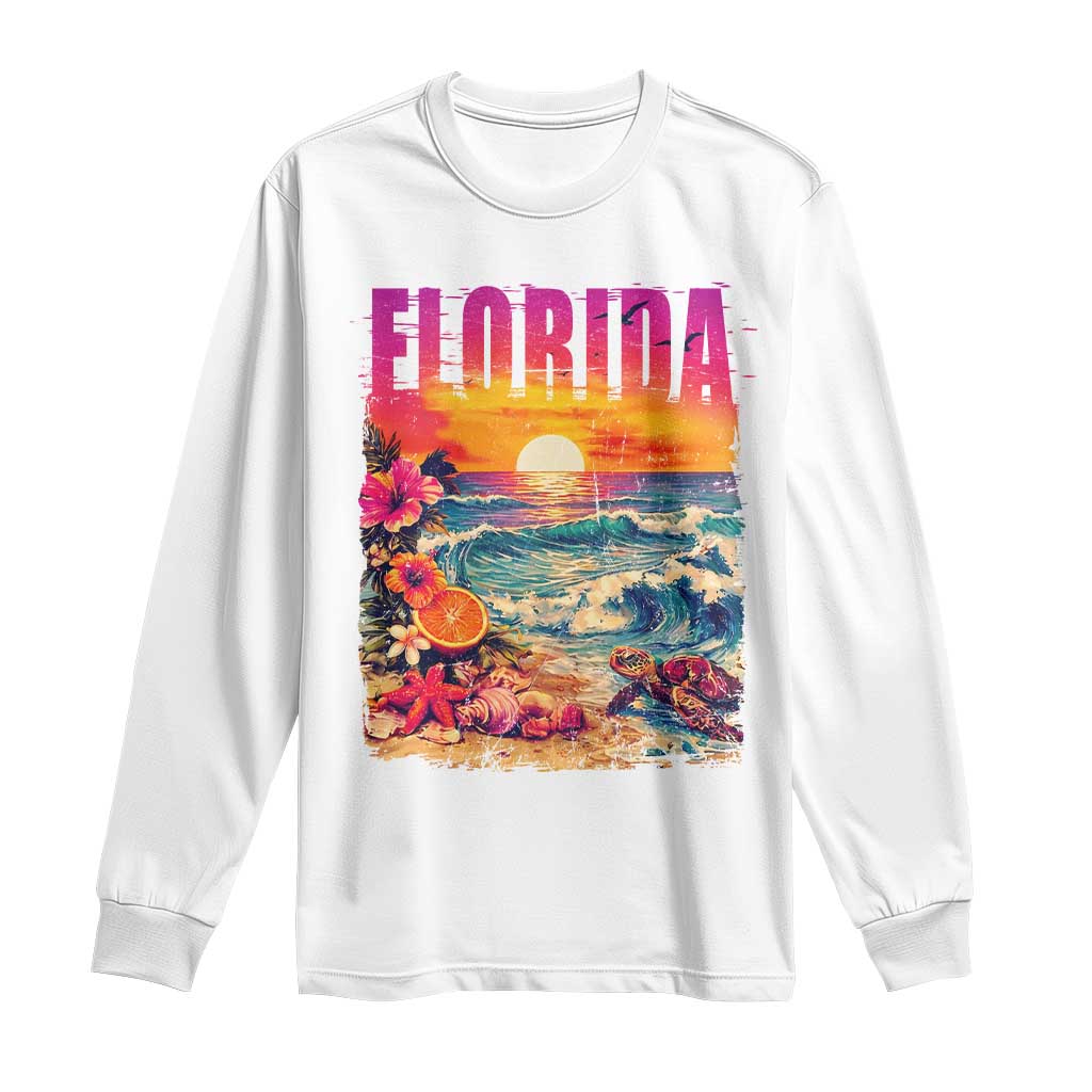 Retro Florida Beach Long Sleeve Shirt Summer Vacation Gift TS12 White Print Your Wear