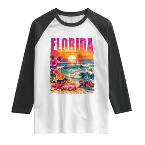 Retro Florida Beach Raglan Shirt Summer Vacation Gift TS12 White Black Print Your Wear