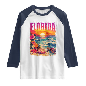 Retro Florida Beach Raglan Shirt Summer Vacation Gift TS12 White Navy Print Your Wear