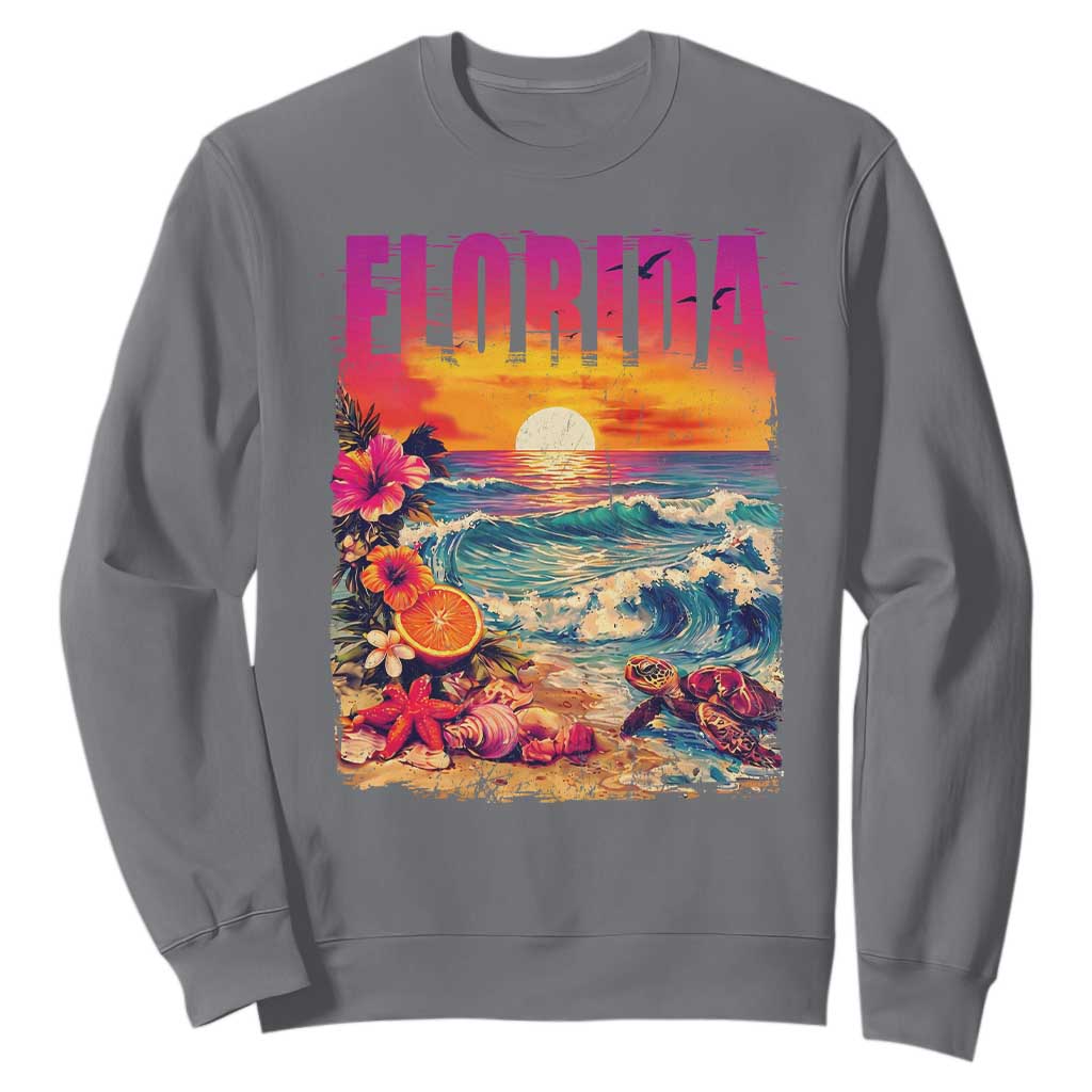 Retro Florida Beach Sweatshirt Summer Vacation Gift TS12 Charcoal Print Your Wear