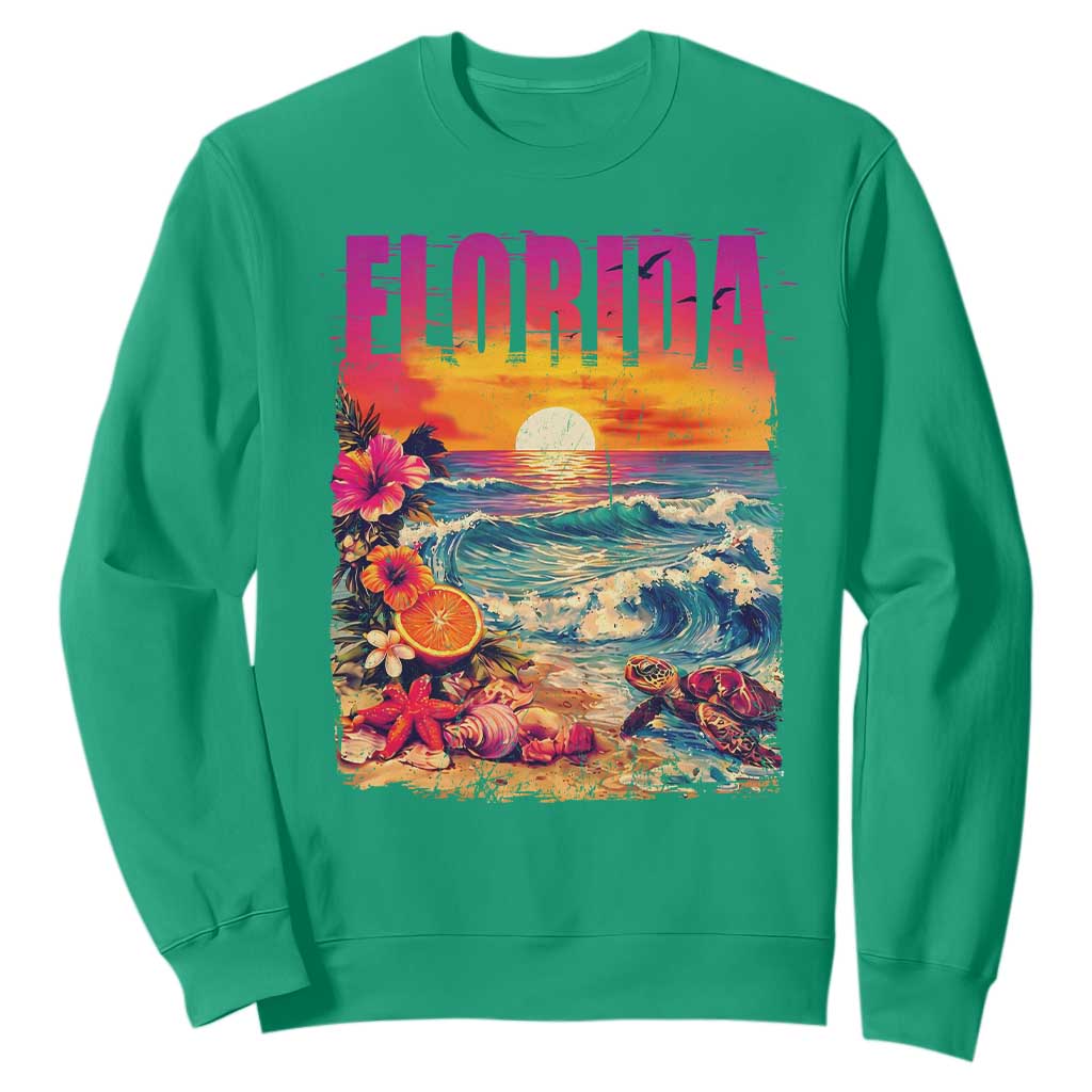 Retro Florida Beach Sweatshirt Summer Vacation Gift TS12 Irish Green Print Your Wear