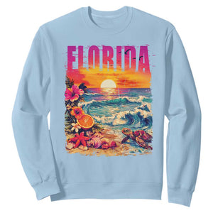 Retro Florida Beach Sweatshirt Summer Vacation Gift TS12 Light Blue Print Your Wear
