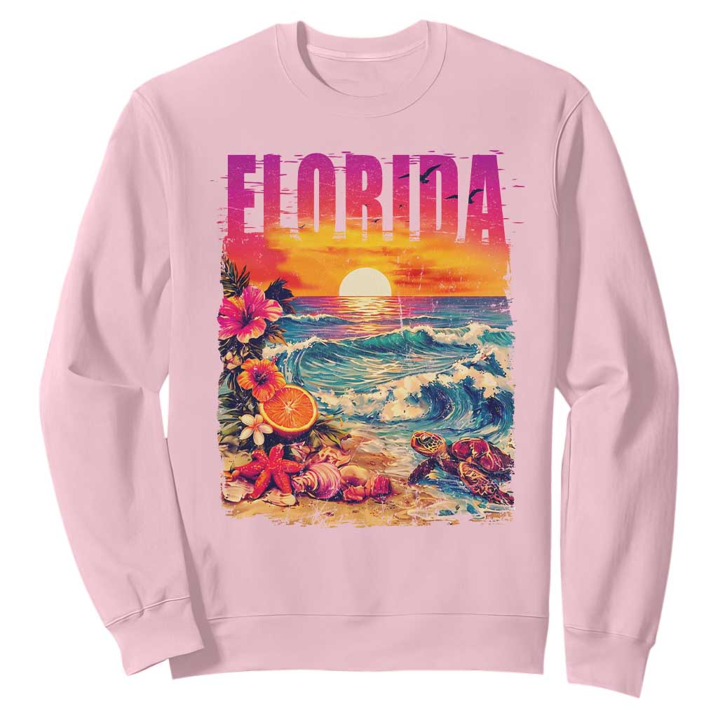 Retro Florida Beach Sweatshirt Summer Vacation Gift TS12 Light Pink Print Your Wear