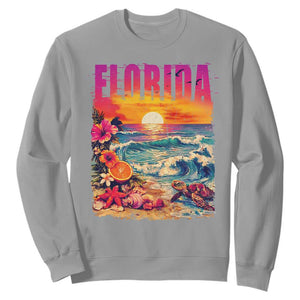 Retro Florida Beach Sweatshirt Summer Vacation Gift TS12 Sport Gray Print Your Wear