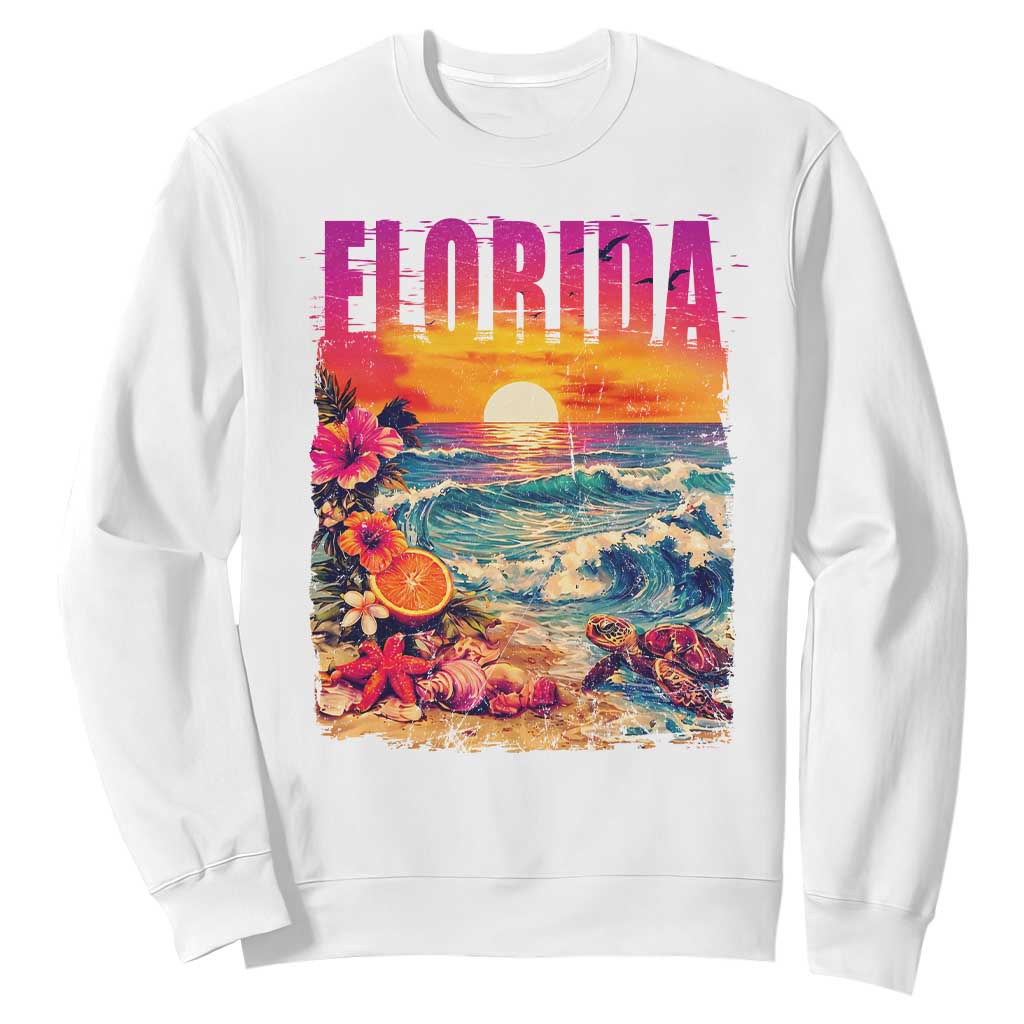 Retro Florida Beach Sweatshirt Summer Vacation Gift TS12 White Print Your Wear