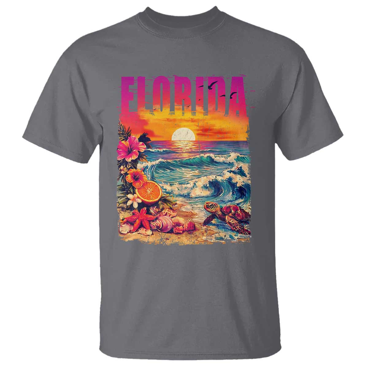 Retro Florida Beach T Shirt Summer Vacation Gift TS12 Charcoal Print Your Wear