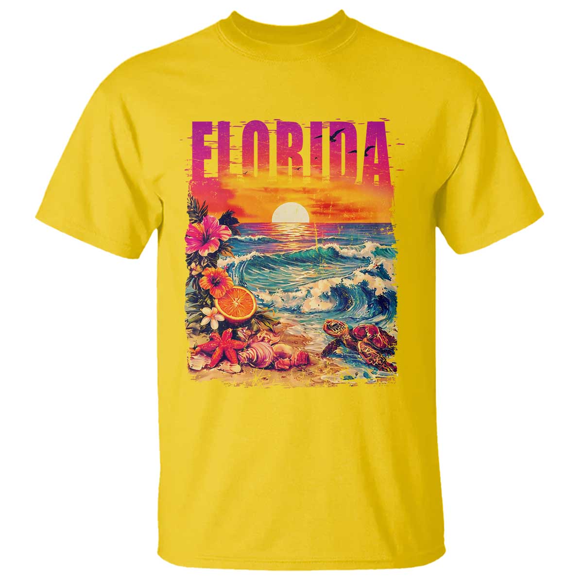 Retro Florida Beach T Shirt Summer Vacation Gift TS12 Daisy Print Your Wear