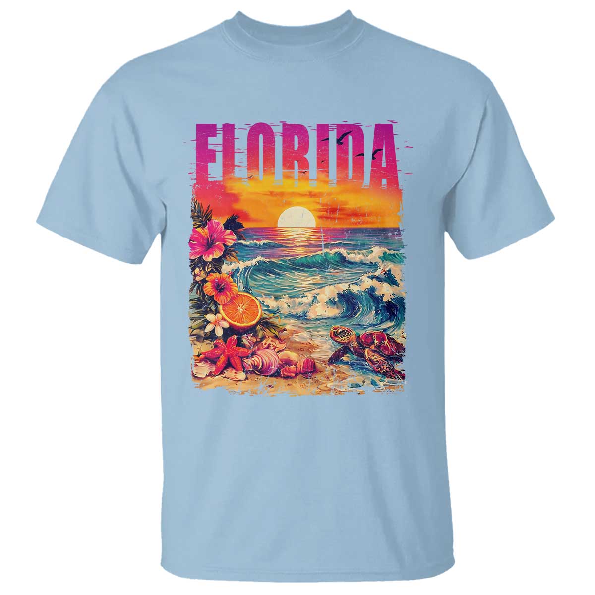 Retro Florida Beach T Shirt Summer Vacation Gift TS12 Light Blue Print Your Wear