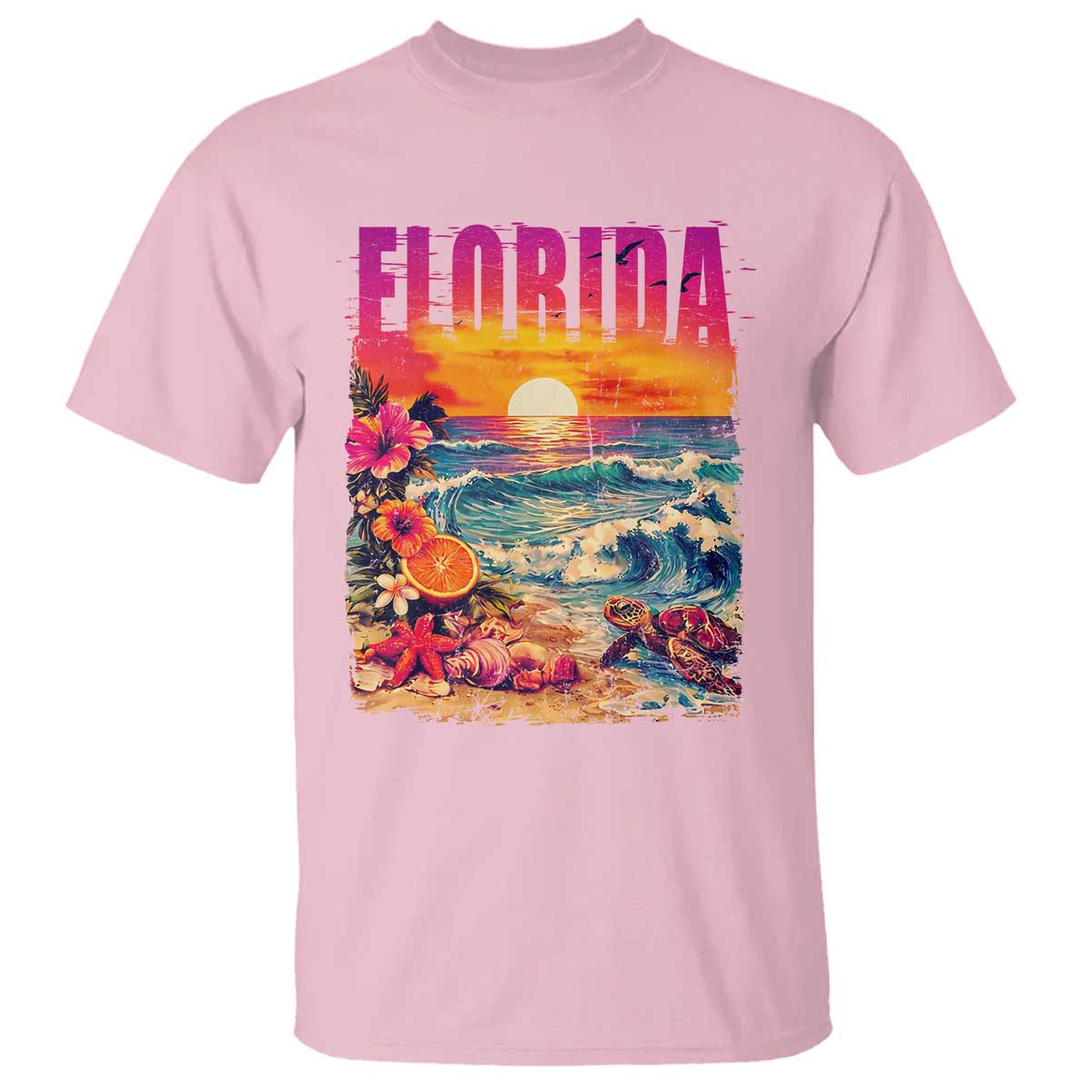 Retro Florida Beach T Shirt Summer Vacation Gift TS12 Light Pink Print Your Wear