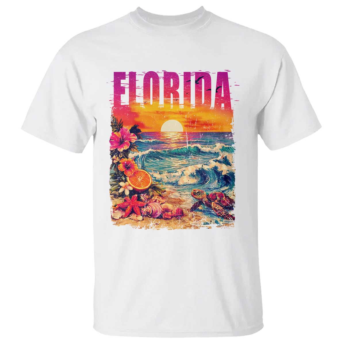 Retro Florida Beach T Shirt Summer Vacation Gift TS12 White Print Your Wear