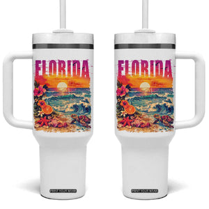 Retro Florida Beach Tumbler With Handle Summer Vacation Gift TS12 One Size: 40 oz White Print Your Wear