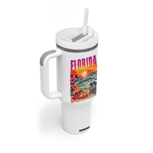Retro Florida Beach Tumbler With Handle Summer Vacation Gift TS12 Print Your Wear