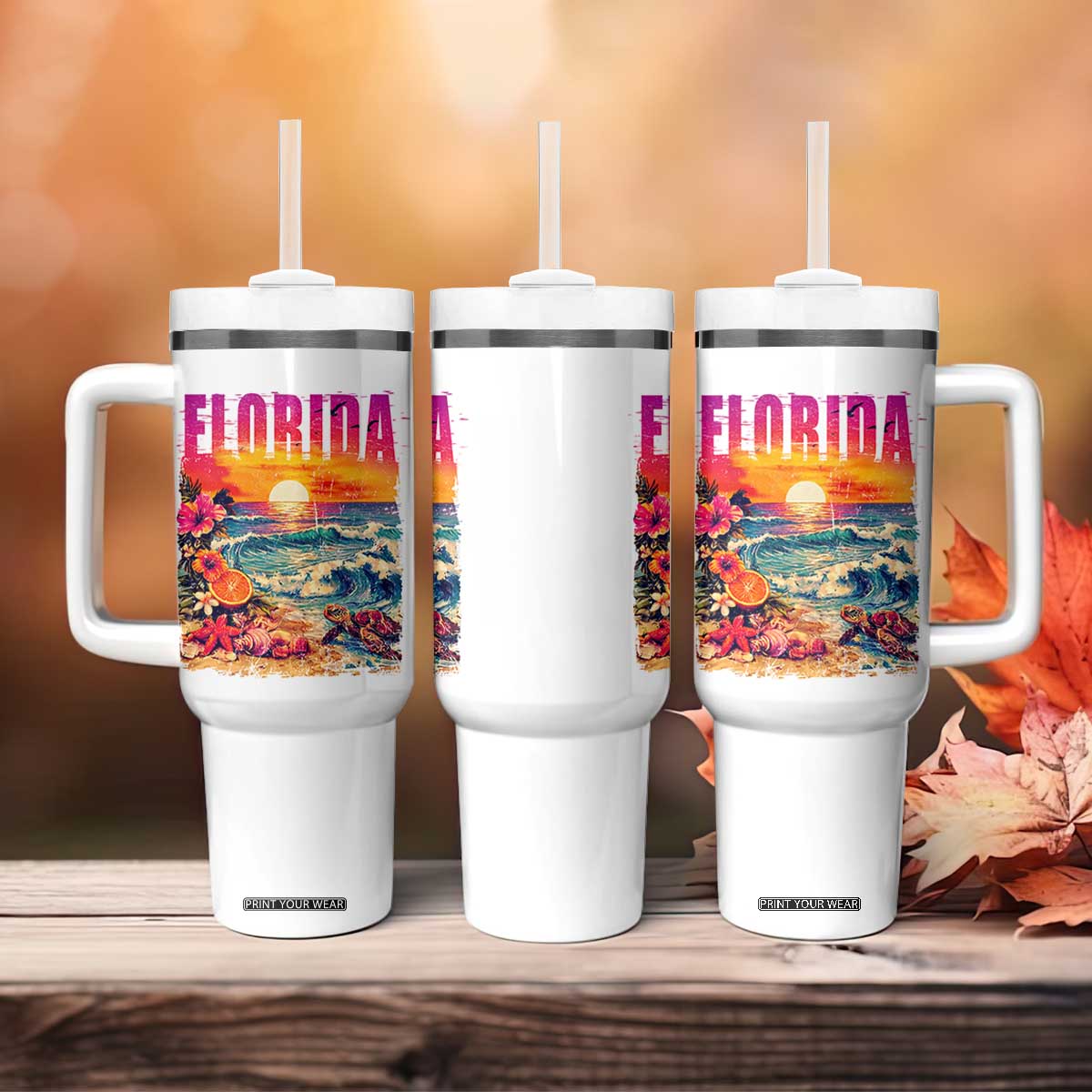 Retro Florida Beach Tumbler With Handle Summer Vacation Gift TS12 Print Your Wear