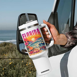 Retro Florida Beach Tumbler With Handle Summer Vacation Gift TS12 Print Your Wear