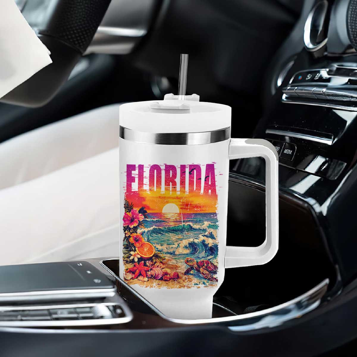 Retro Florida Beach Tumbler With Handle Summer Vacation Gift TS12 Print Your Wear