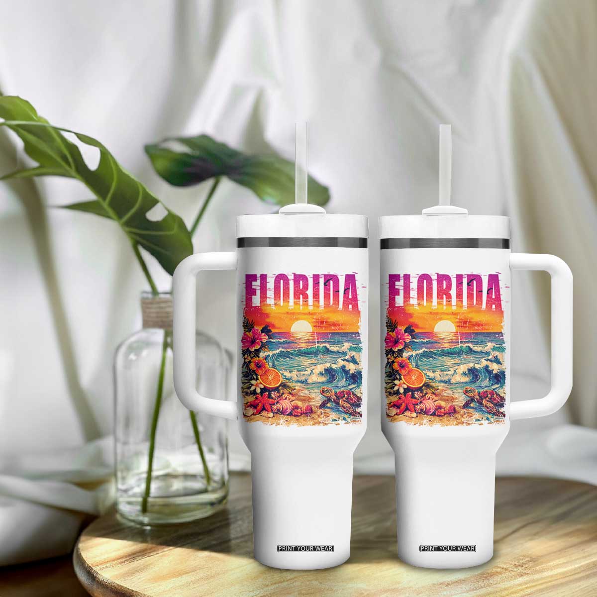 Retro Florida Beach Tumbler With Handle Summer Vacation Gift TS12 Print Your Wear