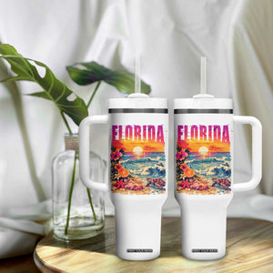 Retro Florida Beach Tumbler With Handle Summer Vacation Gift TS12 Print Your Wear