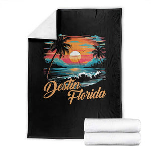 Destin Florida Beach Throw Blanket Retro Sunset Palm Tree Graphic TS12 Black Print Your Wear