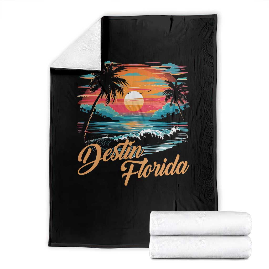 Destin Florida Beach Throw Blanket Retro Sunset Palm Tree Graphic TS12 Black Print Your Wear
