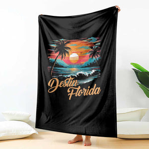 Destin Florida Beach Throw Blanket Retro Sunset Palm Tree Graphic TS12 Print Your Wear