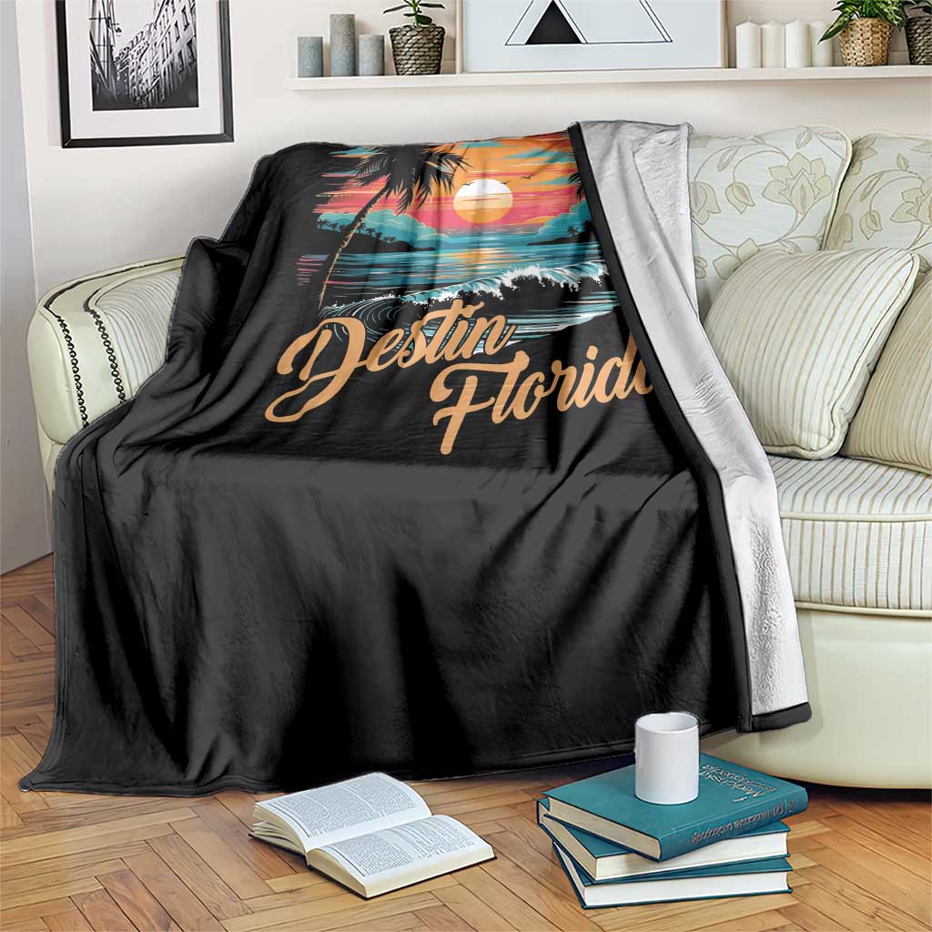 Destin Florida Beach Throw Blanket Retro Sunset Palm Tree Graphic TS12 Print Your Wear