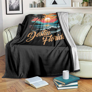 Destin Florida Beach Throw Blanket Retro Sunset Palm Tree Graphic TS12 Print Your Wear