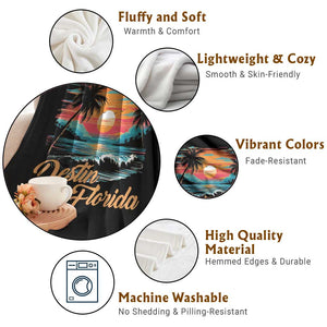 Destin Florida Beach Throw Blanket Retro Sunset Palm Tree Graphic TS12 Print Your Wear