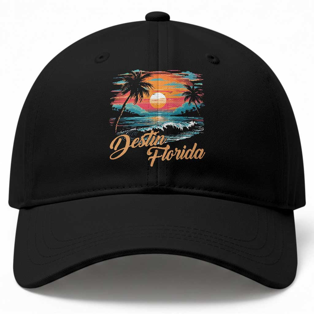 Destin Florida Beach Baseball Cap Retro Sunset Palm Tree Graphic TS12 Print Your Wear