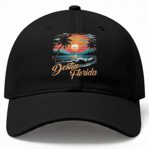 Destin Florida Beach Baseball Cap Retro Sunset Palm Tree Graphic TS12 Print Your Wear