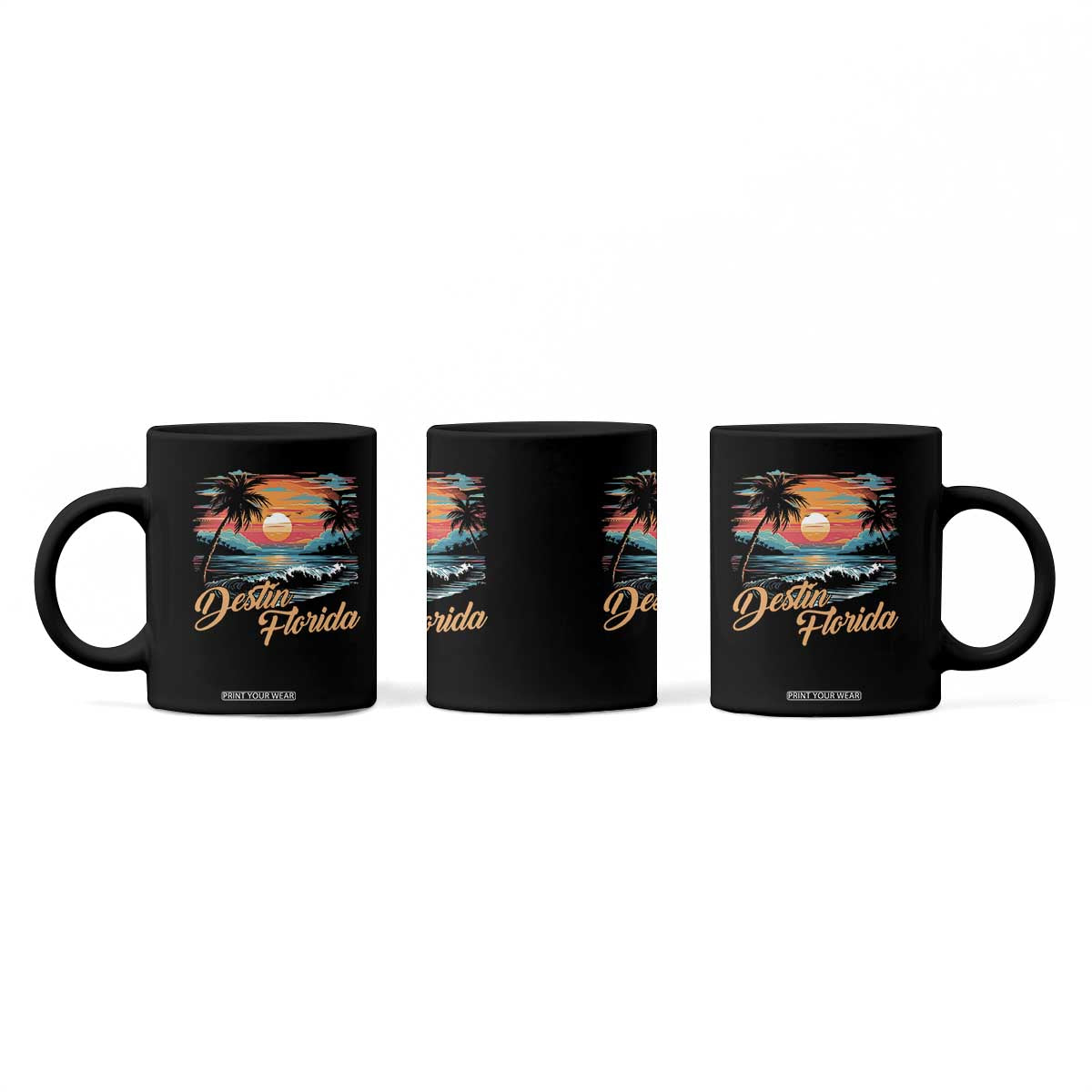 Destin Florida Beach Coffee Mug Retro Sunset Palm Tree Graphic TS12 Print Your Wear