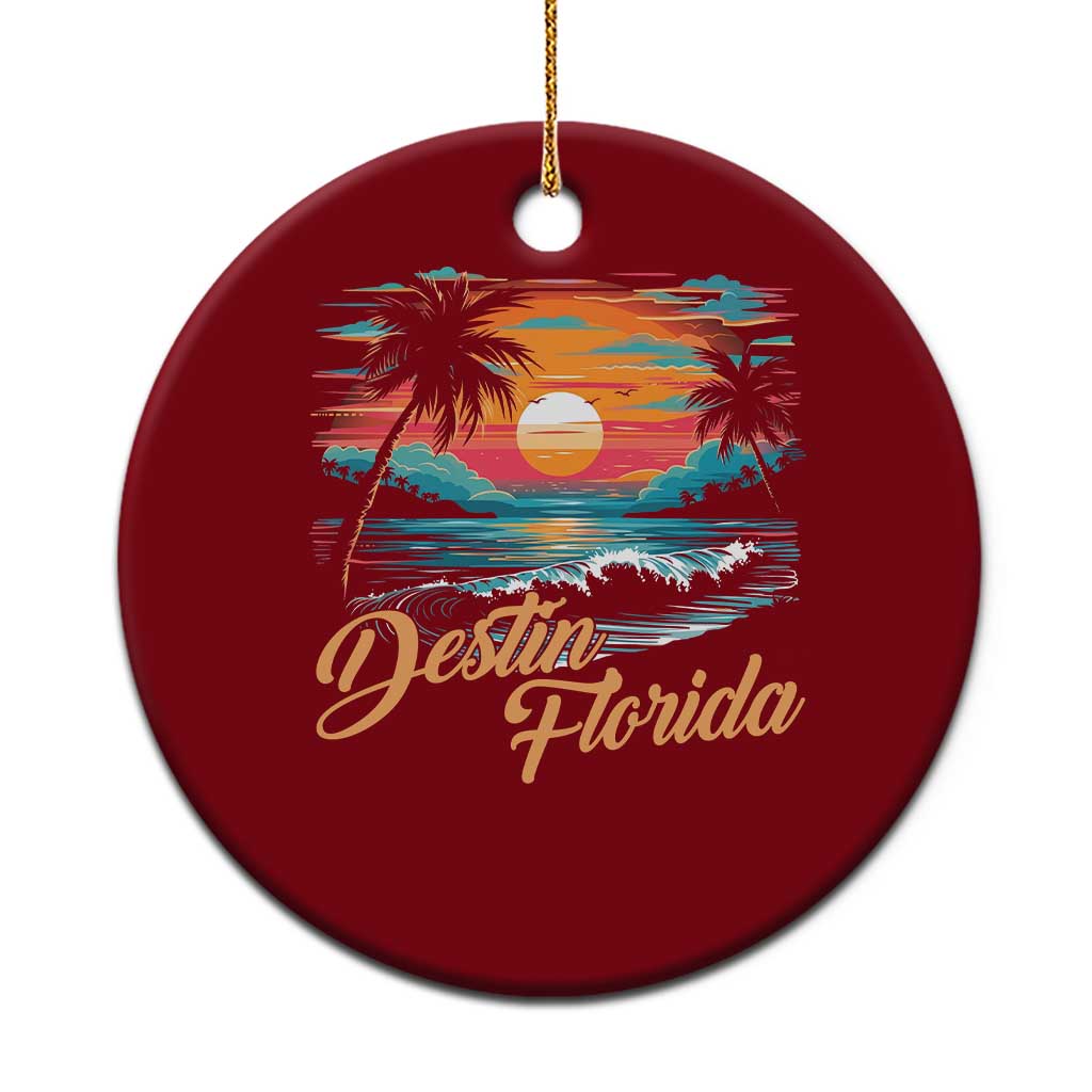 Destin Florida Beach Ceramic Ornament Retro Sunset Palm Tree Graphic TS12 1pc Red Print Your Wear