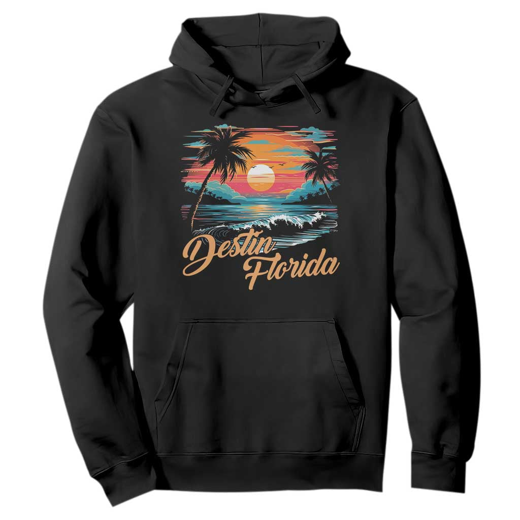 Destin Florida Beach Hoodie Retro Sunset Palm Tree Graphic TS12 Black Print Your Wear