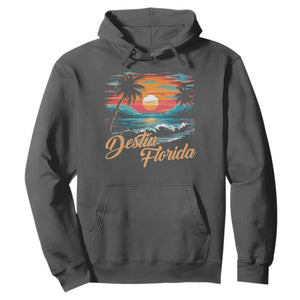 Destin Florida Beach Hoodie Retro Sunset Palm Tree Graphic TS12 Dark Heather Print Your Wear