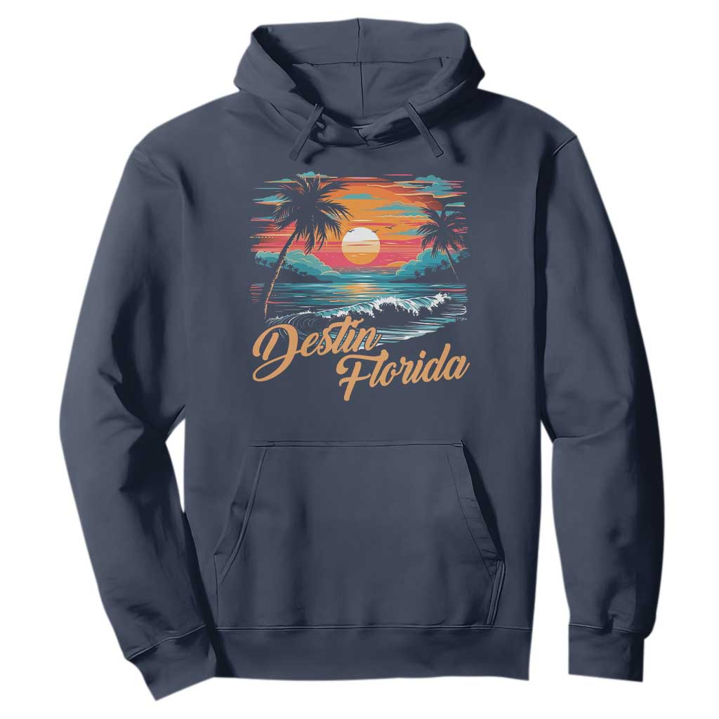 Destin Florida Beach Hoodie Retro Sunset Palm Tree Graphic TS12 Navy Print Your Wear