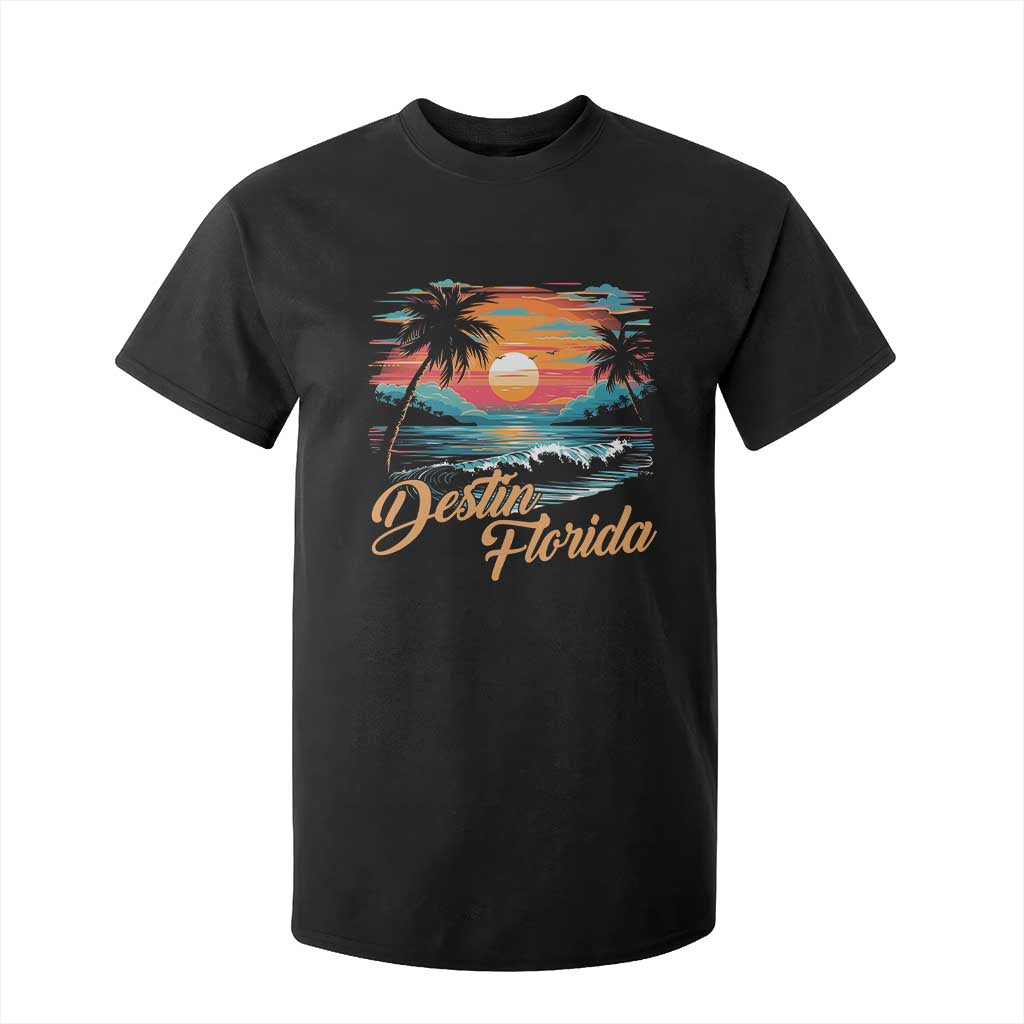 Destin Florida Beach T Shirt For Kid Retro Sunset Palm Tree Graphic TS12 Black Print Your Wear