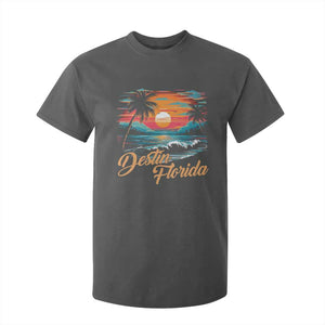 Destin Florida Beach T Shirt For Kid Retro Sunset Palm Tree Graphic TS12 Dark Heather Print Your Wear