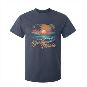 Destin Florida Beach T Shirt For Kid Retro Sunset Palm Tree Graphic TS12 Navy Print Your Wear