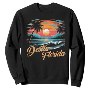 Destin Florida Beach Sweatshirt Retro Sunset Palm Tree Graphic TS12 Black Print Your Wear