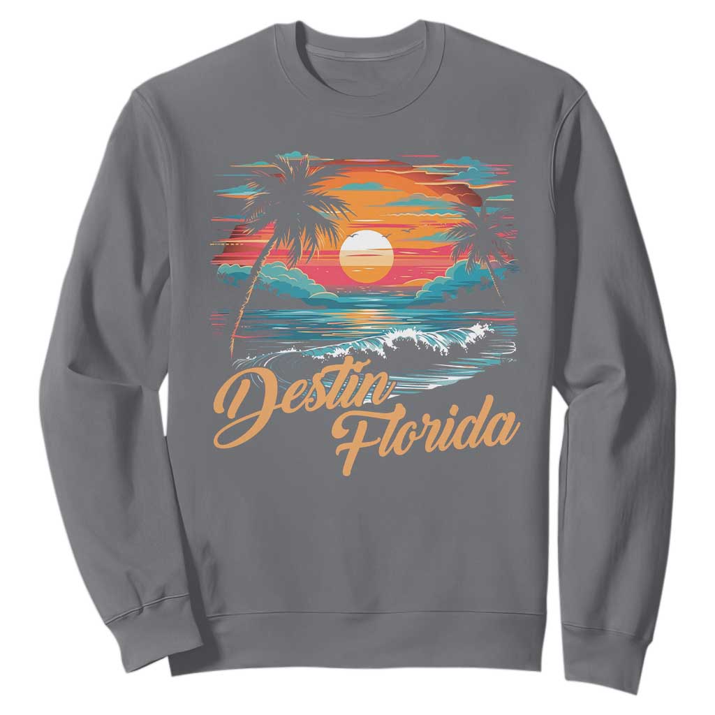 Destin Florida Beach Sweatshirt Retro Sunset Palm Tree Graphic TS12 Charcoal Print Your Wear