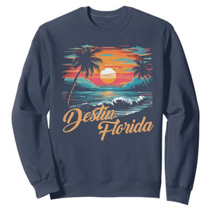 Destin Florida Beach Sweatshirt Retro Sunset Palm Tree Graphic TS12 Navy Print Your Wear