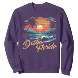 Destin Florida Beach Sweatshirt Retro Sunset Palm Tree Graphic TS12 Purple Print Your Wear